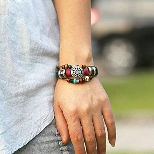 OYEFLY Vintage Bohemia Beaded Bracelet, Multilayer Hand Woven Wristbands, Hemp Cords Wrap Bracelet Jewelry for Men and Women (Black)