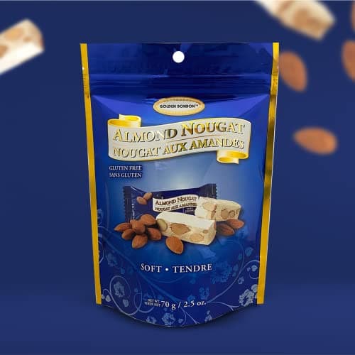 Golden Bonbon Italian Soft Almond Nougat Candy, Individually Packed Chewy, Gluten Free Nougat, Full of Almonds, Halal Candy (2.5 Oz, Almond) — view 2