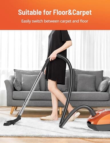 Bagged Canister Vacuum Cleaner, Canister Vacuum Cleaners for Home, Automatic Cord Rewind, Portable Corded Vacuum Cleaner with 3 Replacement Bags for Hard Floors, Pet Hair, Carpet and Upholstery — view 3