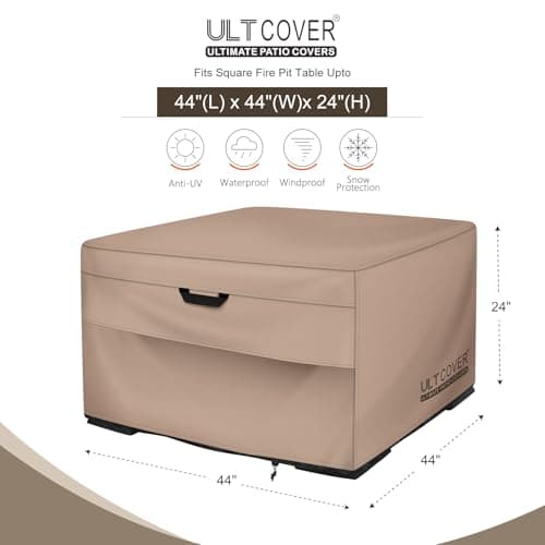 ULTCOVER Patio Fire Pit Table Cover Square 44 inch Outdoor Waterproof Fire Bowl Cover
