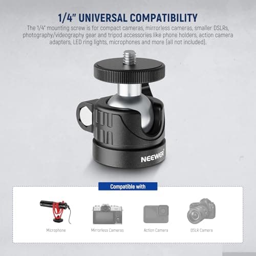 NEEWER Basic Mini Ball Head, Portable Tripod Head Camera Mount Adapter with 1/4" Screw for Compact DSLR Action Cam Phone LED Ring Light Monopod Slider, 4.4lb Max Load, 360° Swivel & 90° Tilt, GM01 — view 2