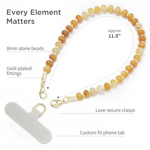 POSADINA Natural Stone Phone Charm, Beaded Healing Phone Wrist Strap, Handmade Cellphone Chain Lanyard with Tether Tab — view 4