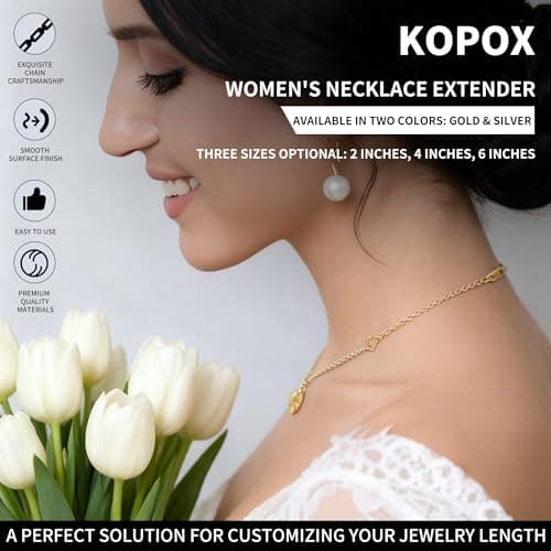 KOPOX 6 Pcs Gold and Silver Plated Necklace Extenders for Necklaces, 2", 4", 6" Delicate Necklace Extender Chain Set for Women Jewelry Making — view 2