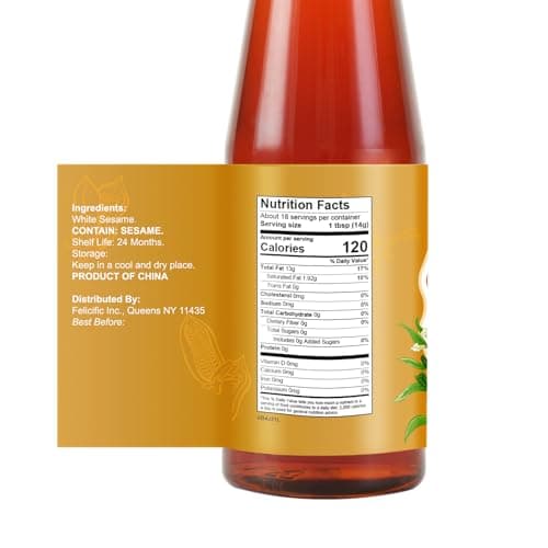 Soeos Toasted Sesame Seed Oil, 250 ml(8.45 Fl Oz) Pack of 2, Nutty Flavor for Asian Food, Noodles, Soup, Baking, Stir-Fry.