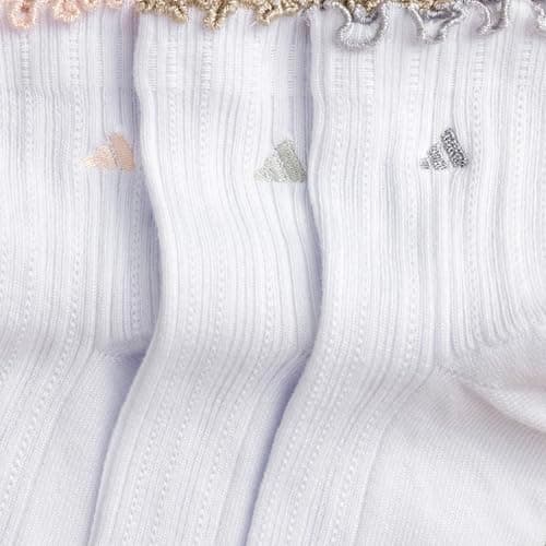 adidas Women's Ruffle Quarter Ankle Socks (3 Pairs), White/Cyber Metallic/Matte Silver Metallic, M — view 5