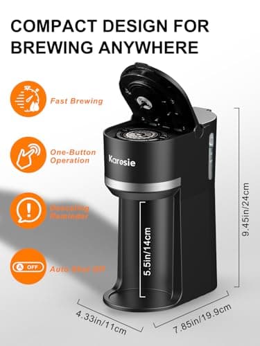 Karosie Single Serve Coffee Maker for Coffee Pods and Grounds, Fast Brew, 6-12 oz Brew Sizes Single Cup Coffee Maker Fits 5.5" Mugs, One-Button Small Coffee Maker, Descaling Reminder,Black,9.45 Inches — view 5