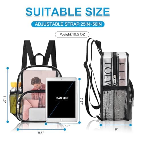 Busiuw Clear Backpack for Stadium Events Stadium Approved Clear Backpack 12x12x6 with Front Pocket for Concert Sport Fashion Women Backpack Events Work Travel