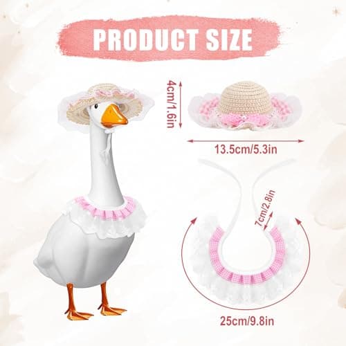 Porch Goose Pastoral Style Outfit, Summer & Autumn Goose Statue Suit with Hat & Bib Countryside Pet Cat Dog Costume Clothes for Lawn Concrete Statue Garden Patio Yard Accessories Pet (Pink)