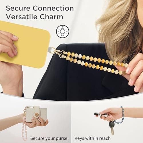POSADINA Natural Stone Phone Charm, Beaded Healing Phone Wrist Strap, Handmade Cellphone Chain Lanyard with Tether Tab — view 5
