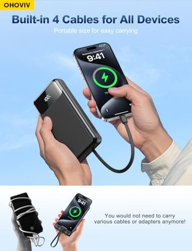 OHOVIV Portable Charger Power Bank 50000mAh Battery Pack, 22.5W Fast Charging PowerBank with Built in Cables,Travel Essential USB-C Portable Phone Charger for iPhone Samsung Pixel Android iPad — view 4