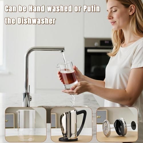 KYZ French Press Coffee Maker, 304 Stainless Steel with 4 Level Filter, 20oz Borosilicate Glass Coffee Press, Heat Resistant, Easy to Clean, 100% BPA Free for Coffee & Tea — view 5