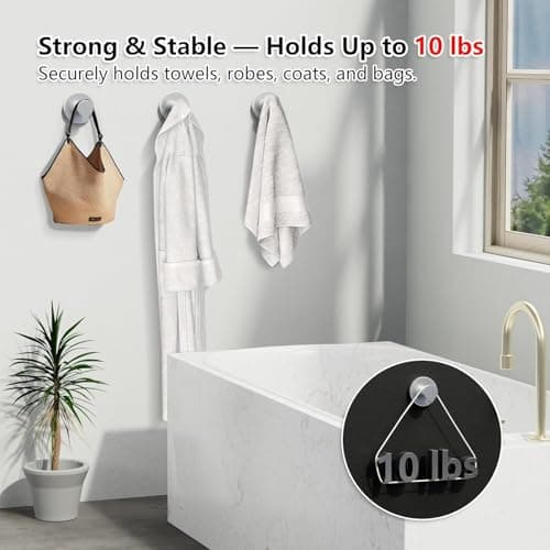 Elyzir Towel Hooks for Bathrooms, 2 Packs Wall Mount Towel Holder, Stainless Steel Heavy Duty Wall Hooks, Rustproof Door Hook for Kitchen, Bedroom, Hotel, Pool, Towels, Coats, Clothes (Drilling) — view 3