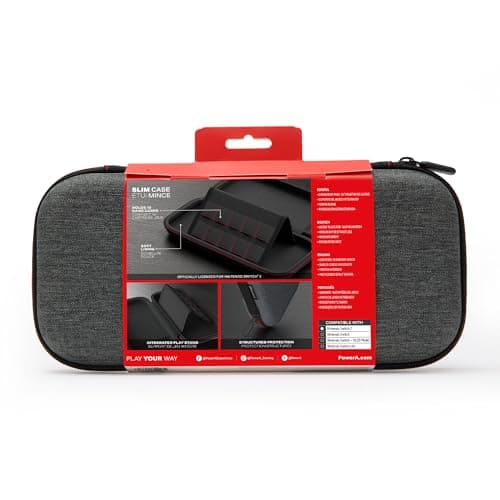 PowerA Slim Case for Nintendo Switch 2 - Dark Heather Grey, Officially Licensed, Protective Case, Holds 10 Game Cards, Padded Screen Protector, Built-in Play Stand