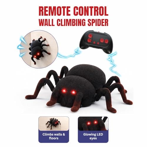 Tradeopia R/C Wall-Climbing Spider Toy, Remote Control Tarantula with LED Eyes, Floor & Wall Crawling Action, Lightweight Plush Body