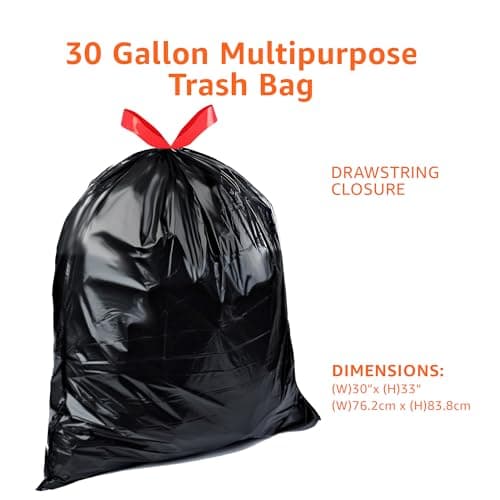 Amazon Basics Multipurpose Drawstring Trash Bags, 30 Gallon Capacity, Tear Resistant, 50 Count (Previously Solimo) — view 2