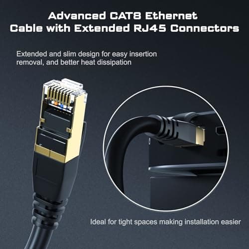 DbillionDa Cat 8 Ethernet Cable 40Gbps 2000MHz, 6FT Supports Cat7 Cat6 Cat5e Cat5, High-Speed RJ45 Cable, Heavy-Duty Indoor/Outdoor, Gold-Plated, Weatherproof & UV-Resistant for Gaming, PC, Router — view 3