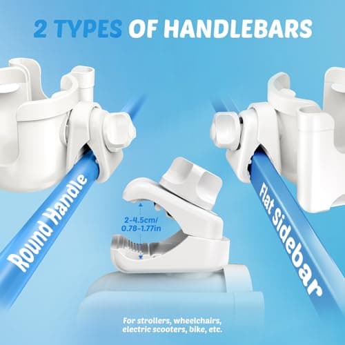 Stroller Cup Holder with Phone Holder, Guiseapue Cup Holder for Walker, Wheelchair/Bike/Rollator/Scooter Stroller Accessories for Uppababy, Nuna, Doona,Baby Travel Essential - White — view 2