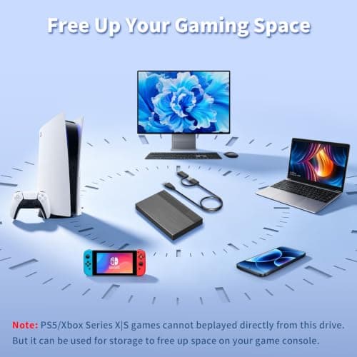 Alphami High-Speed PS5 External Hard Drive 160GB – Dual USB-A & Type-C Connectivity, Seamless Plug-and-Play Use Across Mac, PC, Laptop, Consoles– Perfect for Storage Movies, Music, Photos, Games — view 5