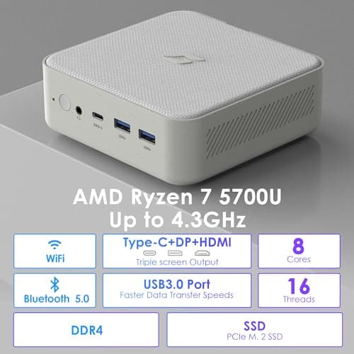 CyberGeek High-Performance Mini PC AMD Ryzen 7 5700U up to 4.3 GHz, Small Computer 16GB DDR4 RAM 512GB PCIe SSD, Mini Desktop PC Supports 4K Triple Display/WiFi/BT5.0/HDMI+DP/VESA Gaming/Office/Home