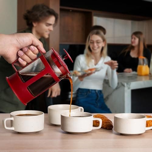 LORD'S ROCKS Folgers Coffee French Press – 600ml Heat-Resistant Glass Coffee Maker with Stainless Steel Filter, Durable Red Frame & Handle, Easy Brewing for Fresh, Bold Flavor — view 3