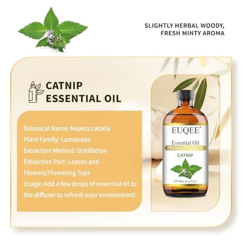 EUQEE Catnip Essential Oil 118ml Catnip Oil Premium Grade Essential Oils for Hair, Skin, Face, Diffuser, DIY Soap Candle Making with Glass Dropper - 4 Fl Oz