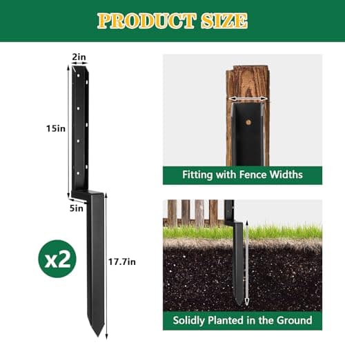 Fence Post Repair Kit with Anchor, Spikes & Brackets – Durable Stakes for Wood and Metal Fences, 6-Pack, Black