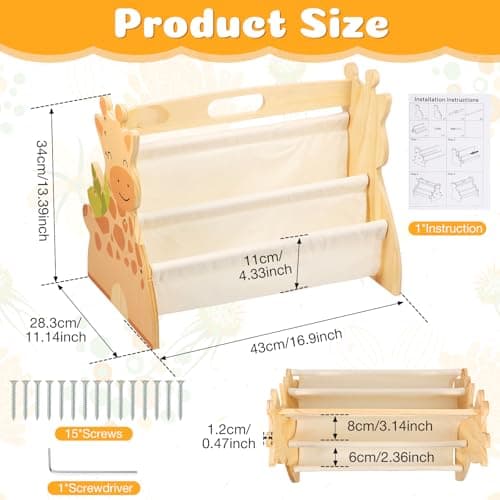 Kids Bookshelf Double Sided 4 Tier Portable Wood Toddler Montessori Book Shelf for Kid Room Nursery Bedroom Playroom