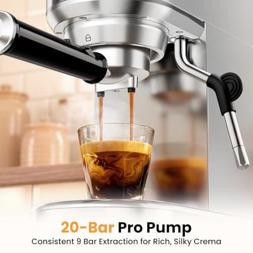 AERCANA Espresso Machine 20 Bar, Compact Espresso Coffee Machine with Milk Frother, Stainless Steel Coffee Maker with 34oz Removable Water Tank, Cappuccino Machine for Home, Office, Latte (Silver) — view 2