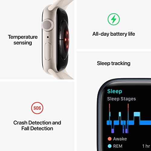Apple Watch Series 8 [GPS, 41mm] - Starlight Aluminum Case with Starlight Sport Band, S/M (Renewed) — view 4