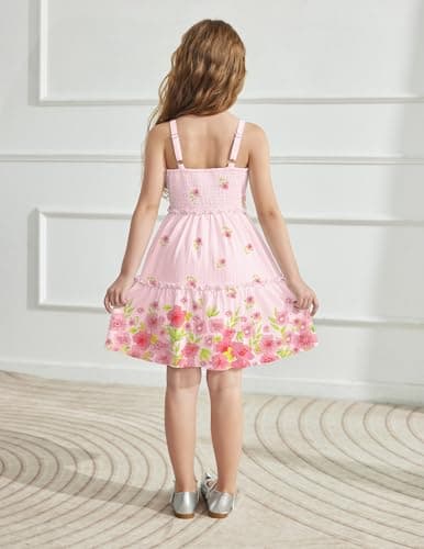 Arshiner Toddler Spaghetti Strap Dress Pink Floral Dress Girls Summer Dresses Kids Beach Boho Sundresses 4t