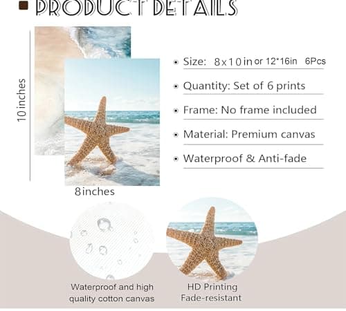 Erboinely 6 Pcs Coastal Seaside Wave Beach Poster Wall Art — view 2