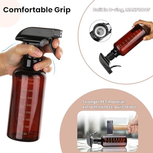 Hethyo Plastic Spray Bottle 16.9oz Empty Spray Bottles Refillable Container Trigger Sprayer for Cleaning Solutions, Water, Plants, Pet, Essential Oils, Hair, 2 Pack (Amber-scale) — view 3