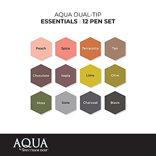 Spectrum Noir Aqua Artist's Water Based Dual Nib Marker Coloring Pens, Essentials, Pack of 12 — view 3