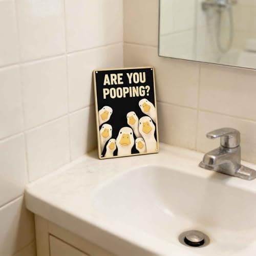 Silly Goose Metal Wall Art Fun Duck Yellow Decor Painting Pictures ARE YOU POOPING? Signs posters Prints for Interior Outdoor Room Hotel Resort bathroom Home Decoration 8x12In