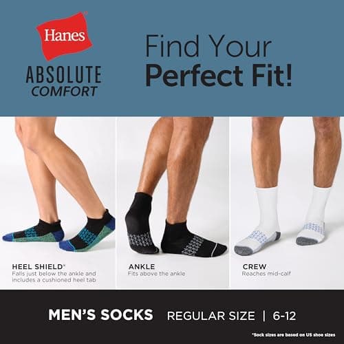 Hanes Men's Heel Shield Socks Pack, 4-Pair Pack, Absolute Active Moisture-Wicking Cushioned Seamless Men's Socks — view 4