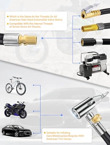 LUMITECO 20 Inch Tire Inflator Hose Adapter, Car Air Hose Self-Locking Air Chuck w/Tire Schrader Valve Fine Thread & Presta Valve Adapter, Quick Connect & Release for Pump Air Compressor Attachments — view 3