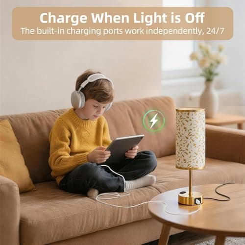 Fitfull Table Lamp for Nightstand, High-Sensitivity Touch, 3-Level Dimmable Bedside Lamp with AC Outlet | USB | and USB-C, Ideal Night Stand Lamp for Bedroom, Reading, Living Room(Triangle&Gold) — view 4