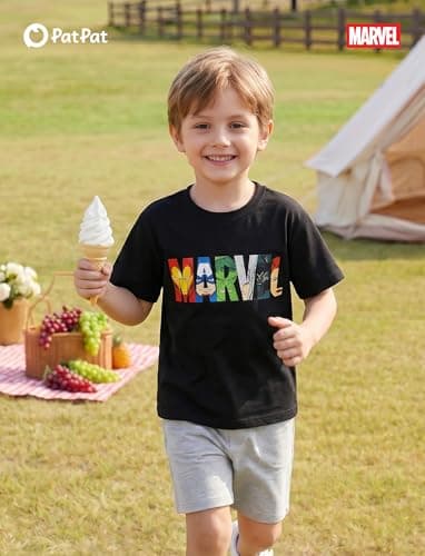 Disney Marvel Teen Tshirts Boys Avengers Black Tee Shirts Hulk Iron Man Young Kids Cartoon Short Sleeve Tops Children Summer Fall Activewear Holiday Soft Apparel Beach Tropical Clothes 8-9 Years — view 2