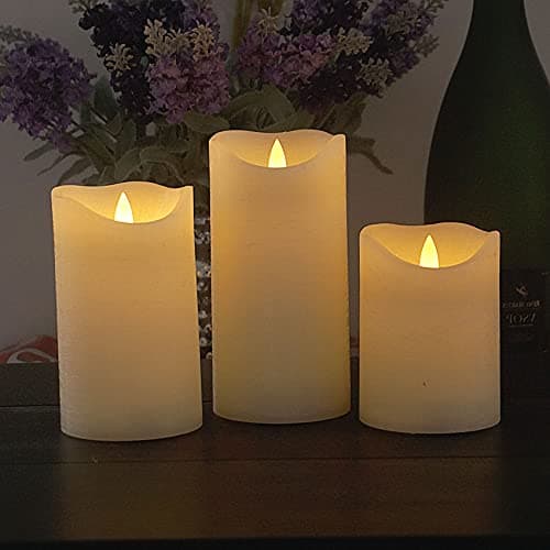 CANDLE CHOICE Real Wax Battery Operated Flameless Candles with Remote Automatic Daily Cycle Timer Realistic Flickering Electric LED Pillars Wedding Party Holiday Decorations 3 PCS Rustic Texture Ivory — view 3