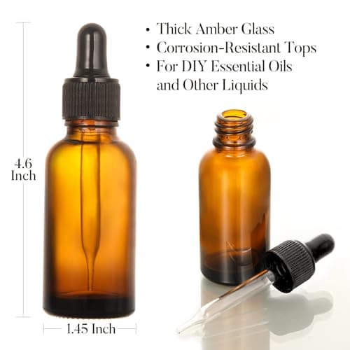 4 Pack, 2 oz Bottles with Dropper & 1 Funnel & 4 Labels - Essential Oils Bottles for Health, Personal Care & Beauty - 60ml Thick Dark Amber Glass Tincture Bottles, Refillable Cosmetic Containers — view 5