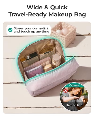 BAGSMART Puffy Makeup Bag, Wide Opening Cosmetic Organizer, Soft Water-Resistant Travel Toiletry Pouch for Women, Compact & Spacious (Coffee Brown) — view 3