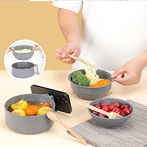 RORBAM Microwave Ramen Cooker,Ramen Bowl With Chopsticks and Spoon,For Office College Dorm Room Essentials Instant Lunch Ideal for Shin and Buldak Noodle On The Go, Dishwasher-Safe,BPA-Free. (gray) — view 2
