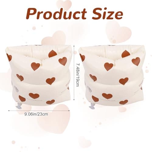 Gosknor 2pcs Arm Floaties for Adults, PVC Cute Water Wings Dual-Valves Inflatable Swimming Float with PVC Repair Sheets for People Weighing 35-175lbs/15.88-79.38kg (Retro Heart Style)