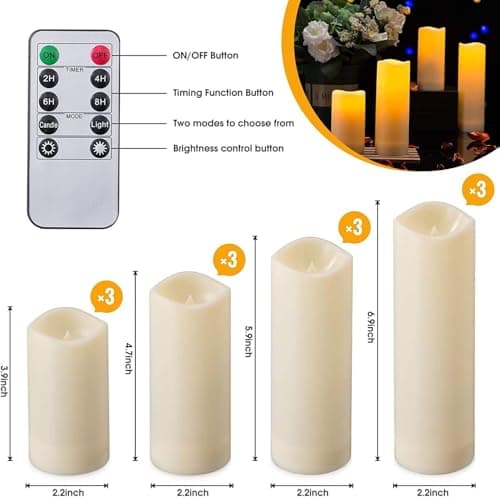 CLTNIKET12-Pack LED Flameless Candles(D 2.2''X H 4'' 5'' 6'' 7'') with Remote Control Waterproof Outdoors & Indoors, Battery Candles with Remote Timer, Decorative Remote Led Candles. — view 2