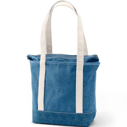 Lands' End Solid Long Handle Zip Top Canvas Tote Denim Blue Medium Long Handle — view 2