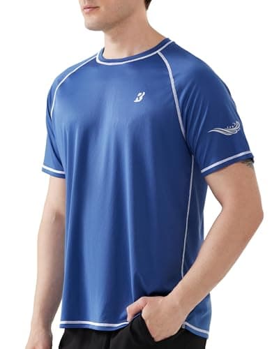 Roadbox Mens UPF 50+ Swim Shirt, Short Sleeve UV Sun Protection Rash Guard, Quick Dry Water T-Shirt Surf Running Workout Tee