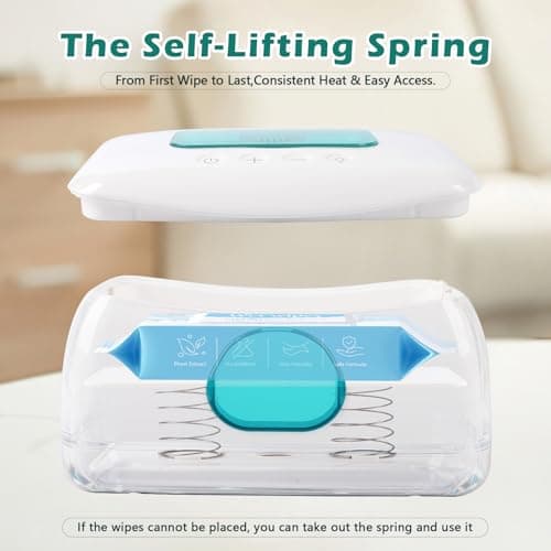 Baby Wipe Warmer with 16-Level Precision Heating, Portable USB-Powered Wet Wipe Warmer, Auto-Lift Spring Wet Wipes Dispenser, Gentle 45°-60° Diaper Wipes Warmer for Diaper Changes, Home & Travel Use — view 3
