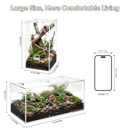 YINGXUN Jumping Spider Enclosure Set, Terrestrial Arboreal Combo, Acrylic Tarantula Terrarium, Praying Mantis Habitat, No Assembly, 2-Size Kit, Large