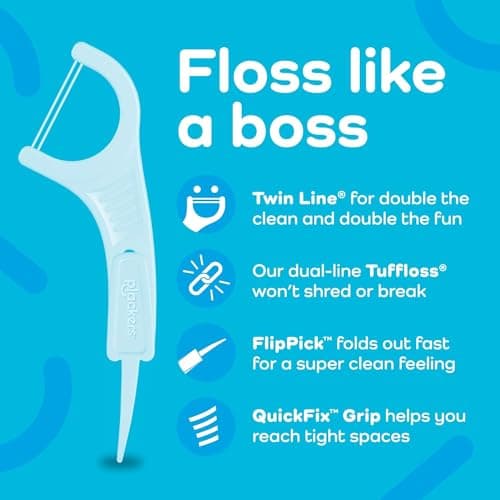 Plackers Twin-Line Dental Flossers, Cool Mint Flavor, Dual Action Flossing System, Easy Storage, Super Tuffloss, 2X The Clean, 150 Count (Pack of 1)