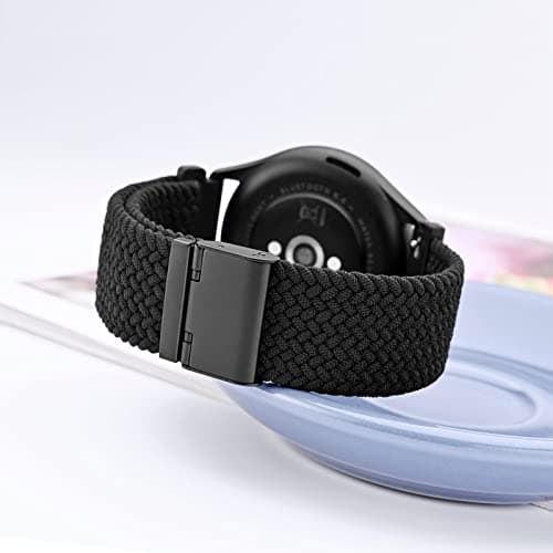 WOCCI 21mm Braided Nylon Watch Band for Men and Women, Quick Release, Black Stainless Steel Buckle (Black)